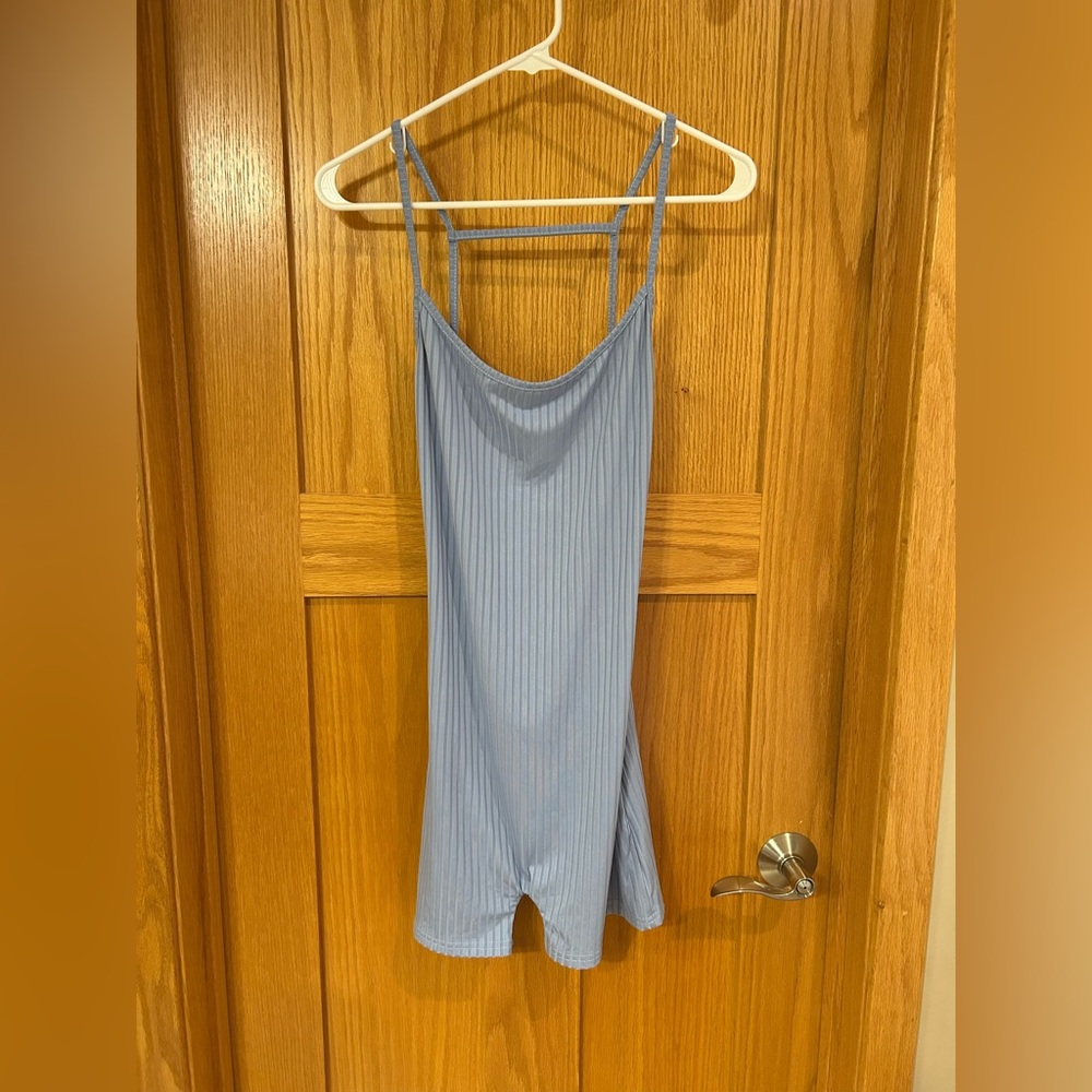 Light Blue Ribbed Spaghetti Strap Romper